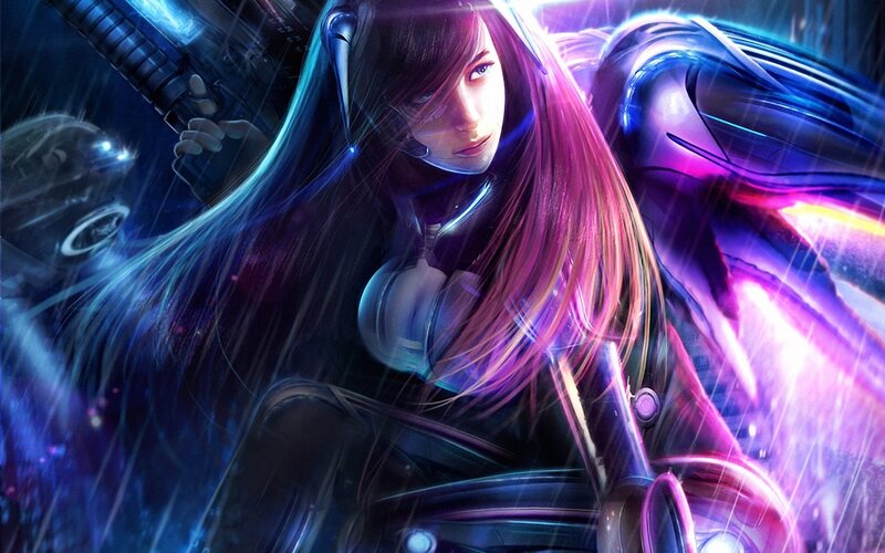 Female Character with Headphones — Purple