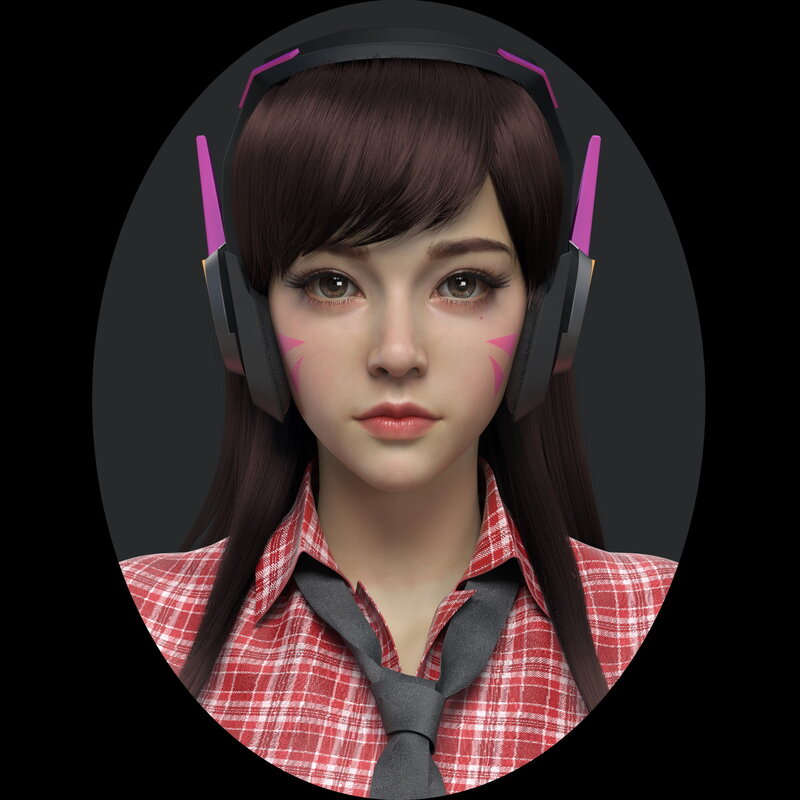 Female Character with Headphones — Red