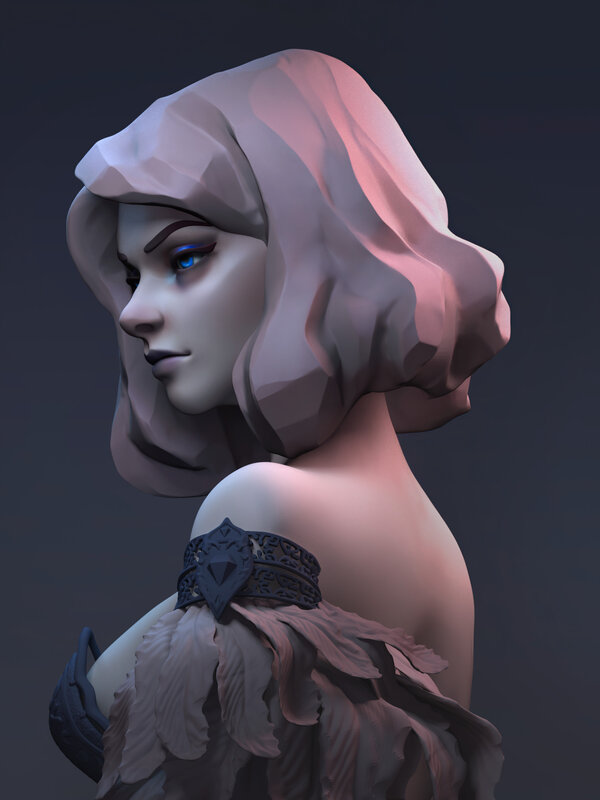 Female Character with Hood — Gray