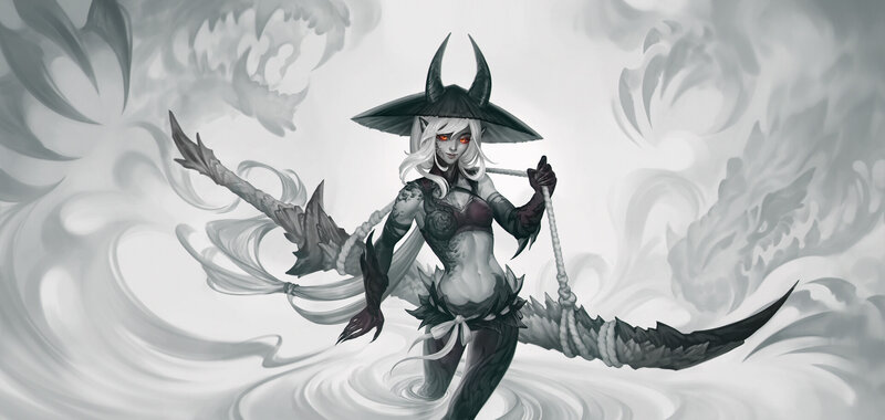 Female Character with Horns — Black, Dramatic, Digital Art, Hat