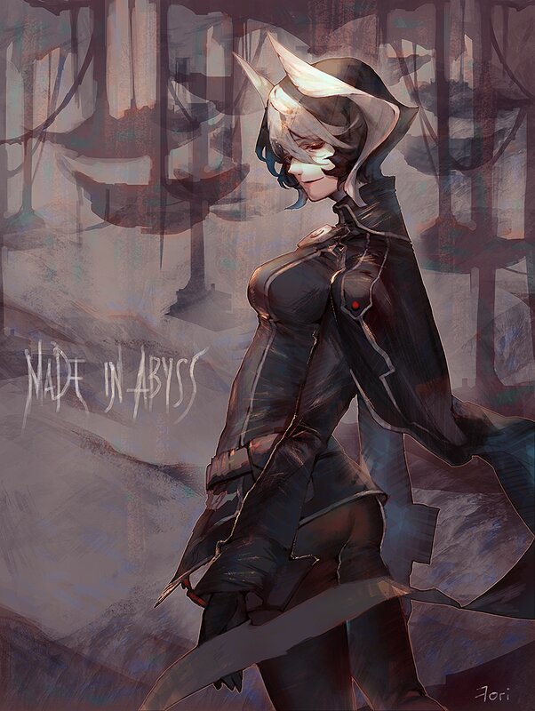 Female Character with Horns — Black, Dramatic, Digital Art, Sword