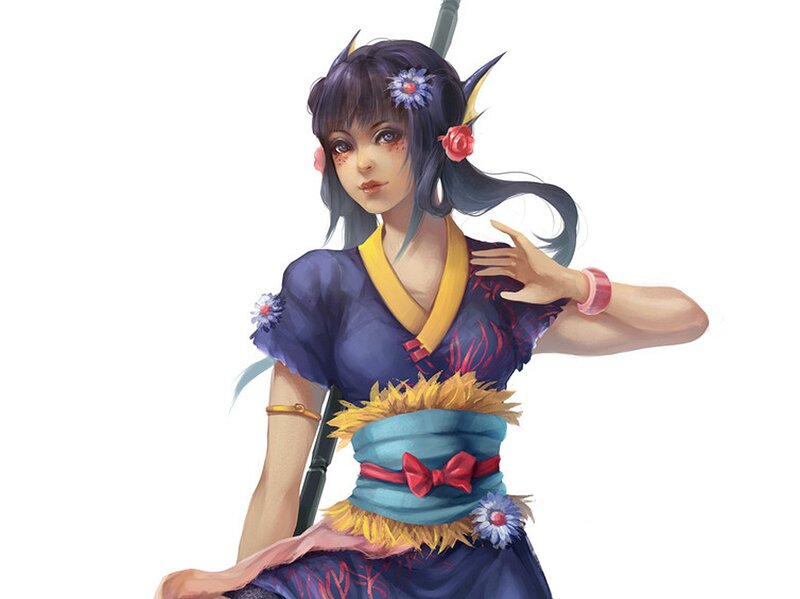 Female Character with Horns — Blue, Calm