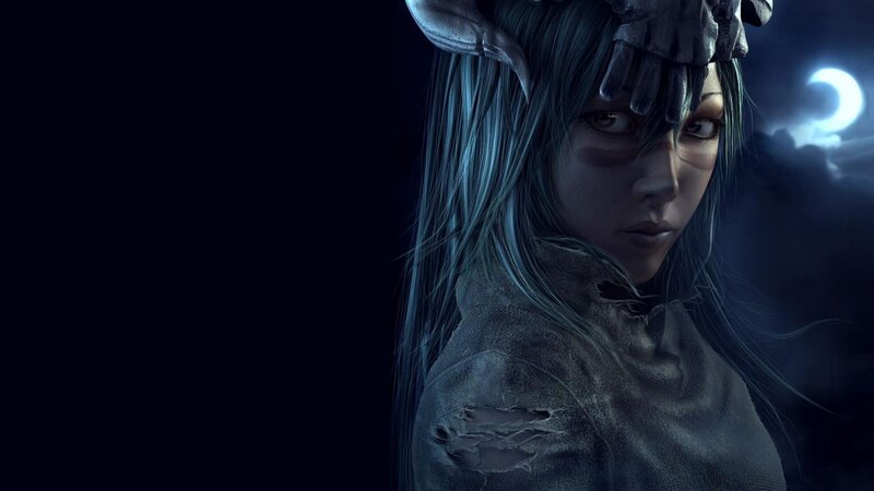 Female Character with Horns — Blue, Dark, Dramatic