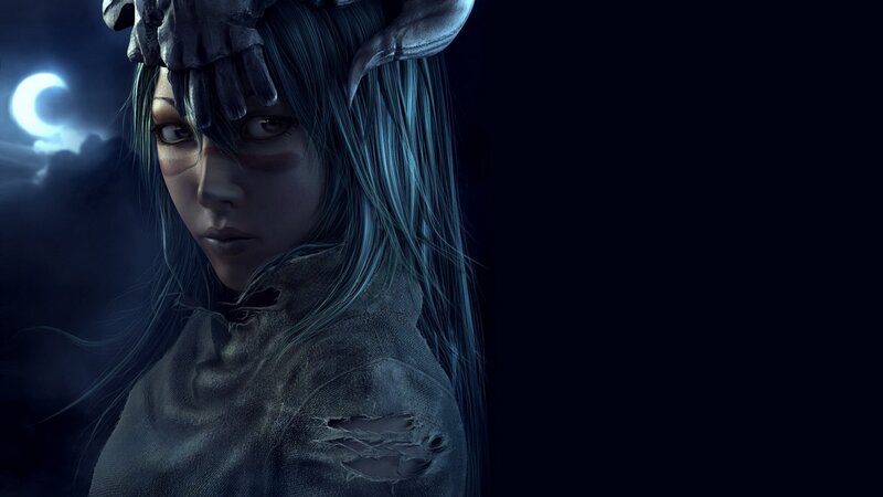 Female Character with Horns — Blue
