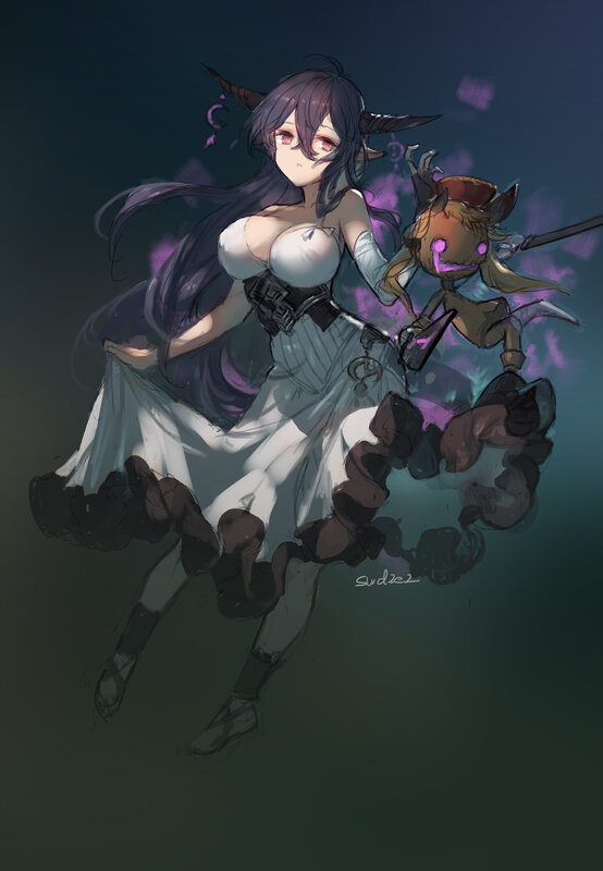 Female Character with Horns — Dark Blue