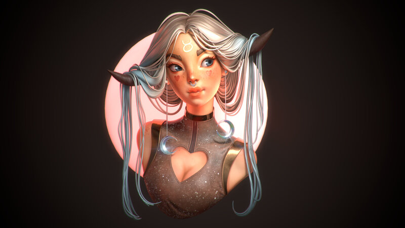 Female Character with Horns — Gray, Mystical