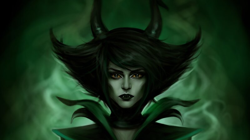 Female Character with Horns — Green, Dramatic