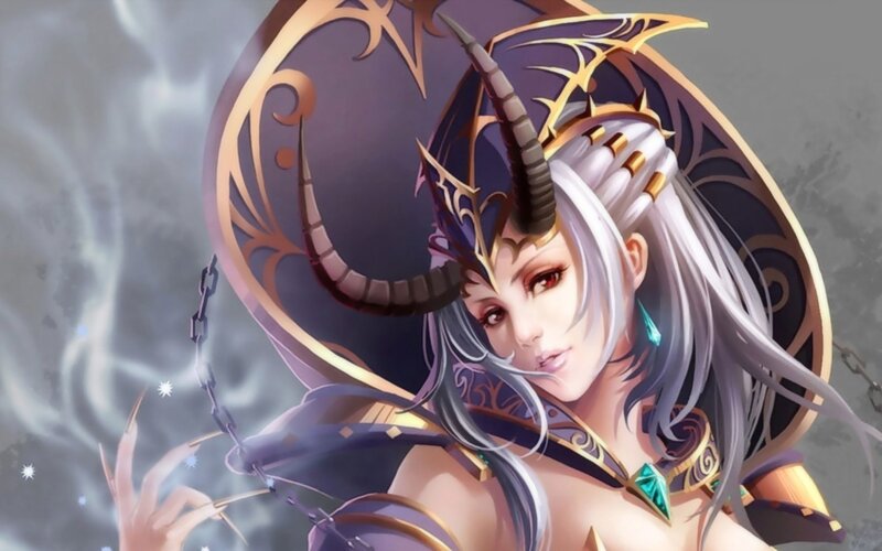 Female Character with Horns — Purple, Dramatic, Digital Art, Chain