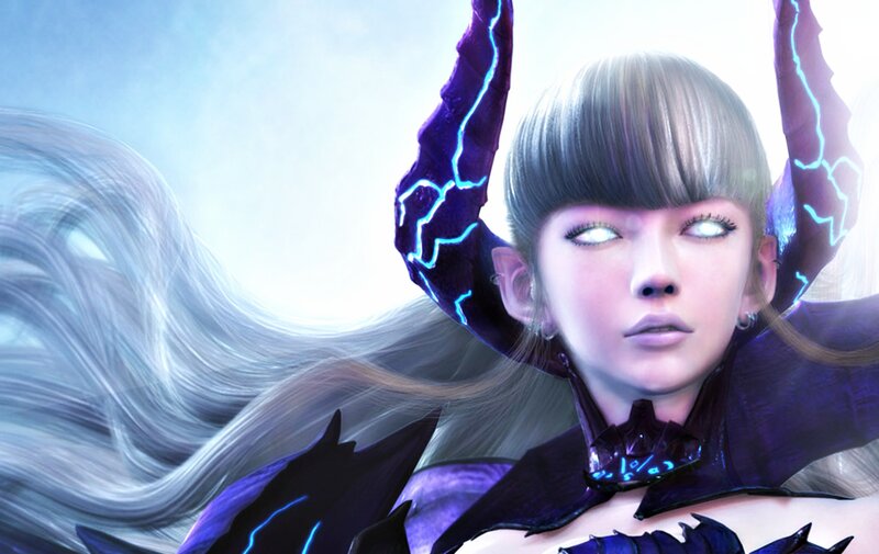 Female Character with Horns — Purple, Dramatic, Digital Art, Long Hair