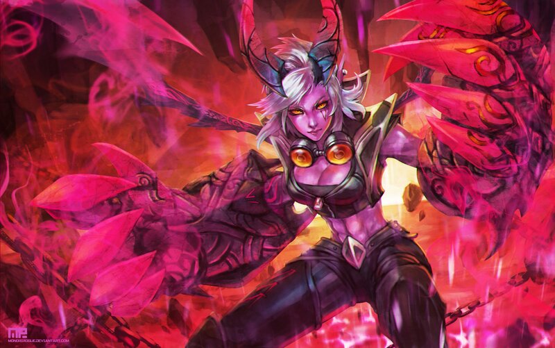 Female Character with Horns — Purple, Dramatic, Digital Art, Wings