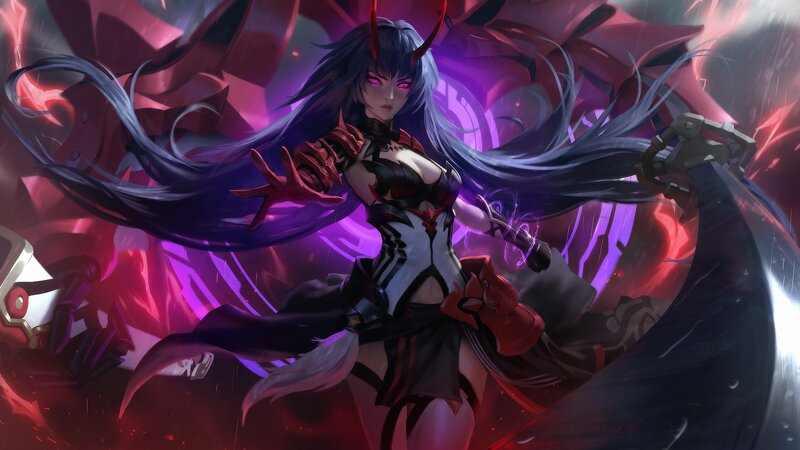 Female Character with Horns — Purple, Dramatic, Intense