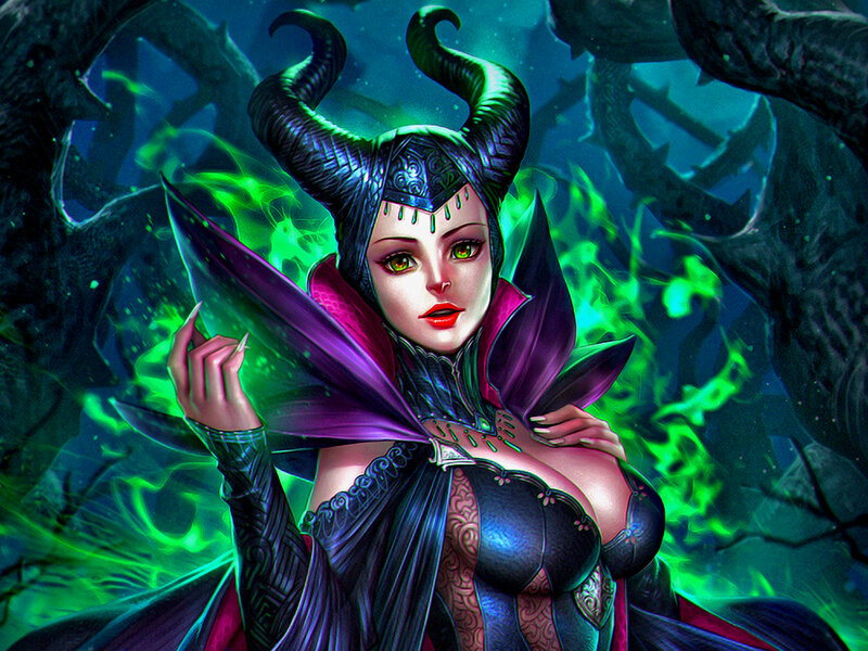Female Character with Horns — Purple, Dramatic, Night, Digital Art, Cape