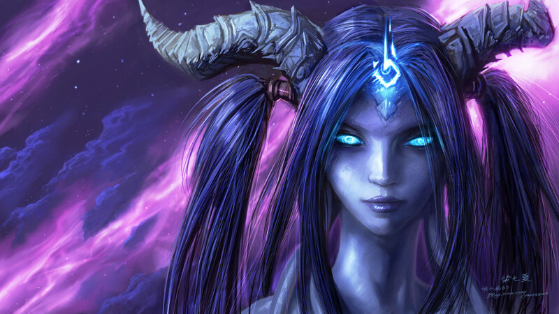 Female Character with Horns — Purple, Dramatic, Night, Digital Art