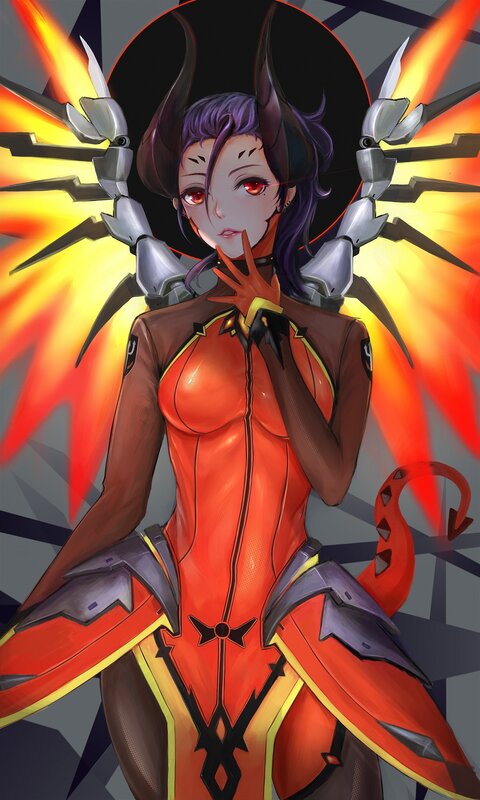 Female Character with Horns — Red, Dramatic