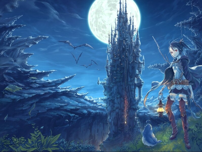 Female Character with Lantern — Blue