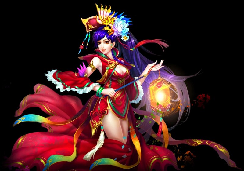 Female Character with Lantern — Red