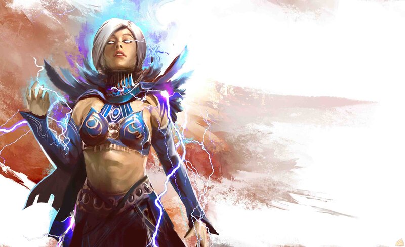 Female Character with Lightning — Blue