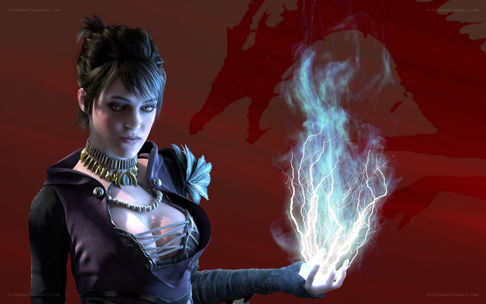 female character with lightning magic