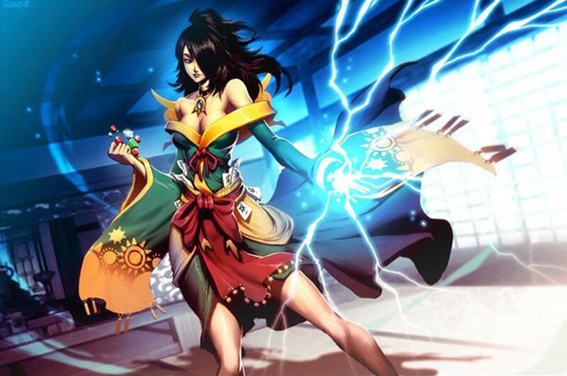 female character with lightning magic