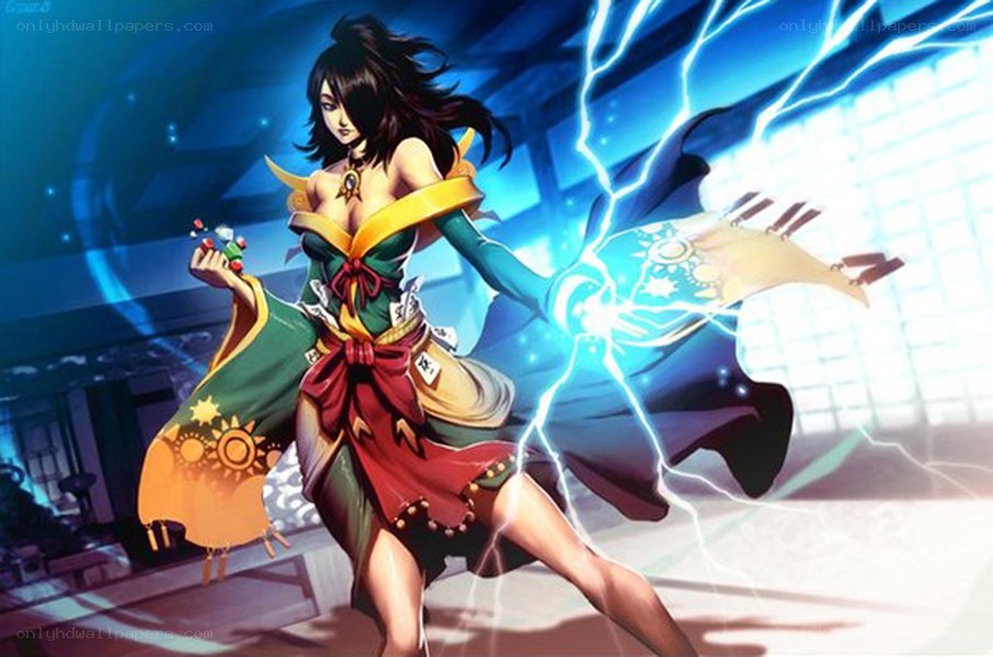 female character with lightning magic