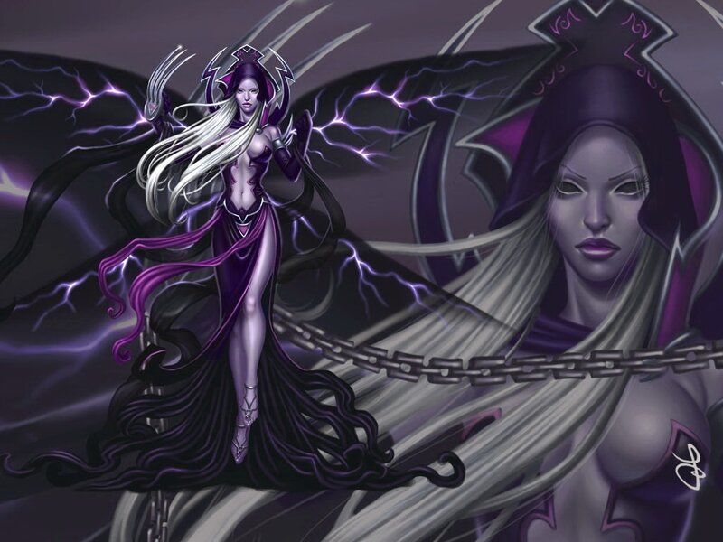 Female Character with Lightning — Purple, Dramatic