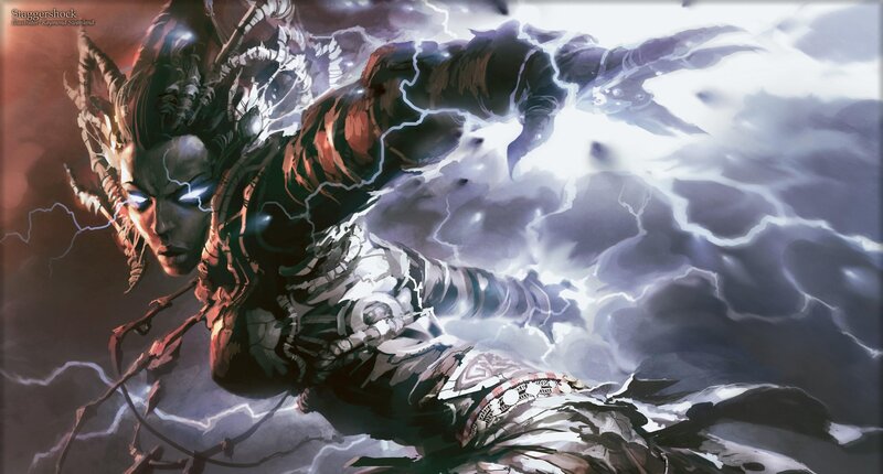 Female Character with Lightning — White