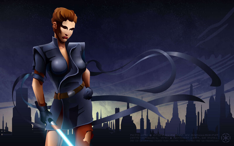 Female Character with Lightsaber — Blue