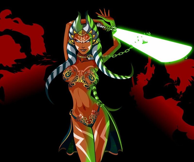 Female Character with Lightsaber — Green