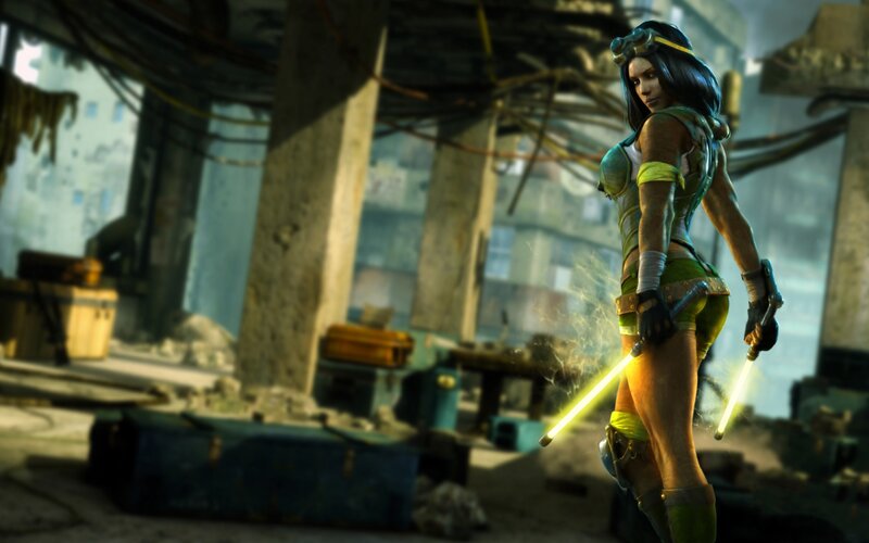 Female Character with Lightsabers — Green