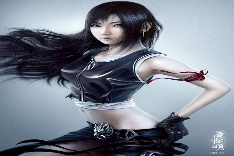 Female Character with Long Hair — Black, Dramatic, Digital Art, Black Leather Jacket