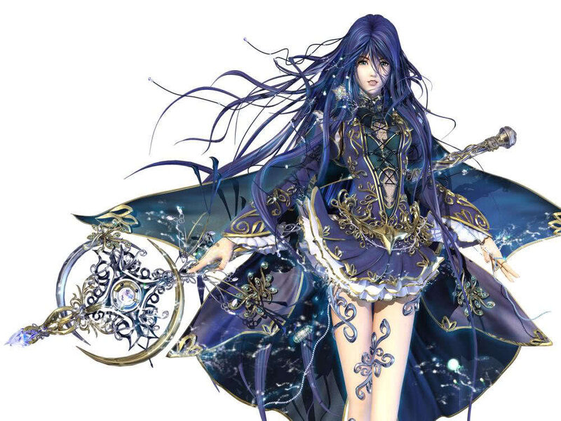 Female Character with Long Hair — Blue, Dramatic, Digital Art