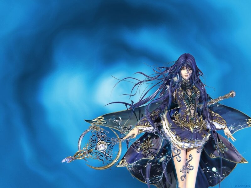 Female Character with Long Hair — Blue, Dramatic