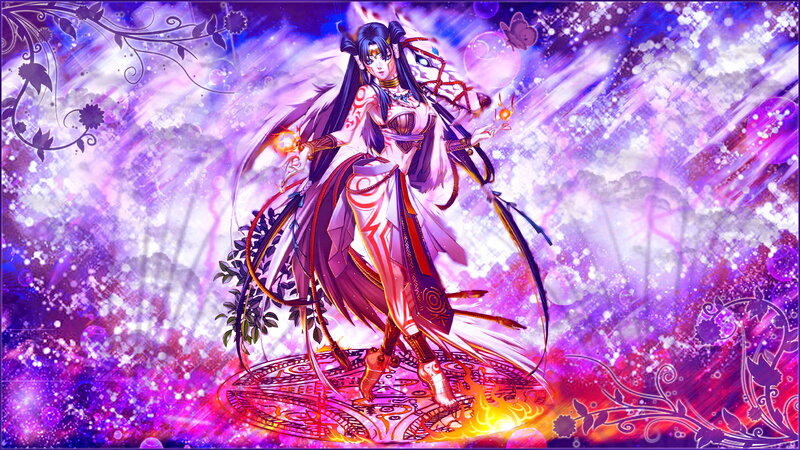 Female Character with Long Hair — Purple, Dramatic, Digital Art, Magic Circle