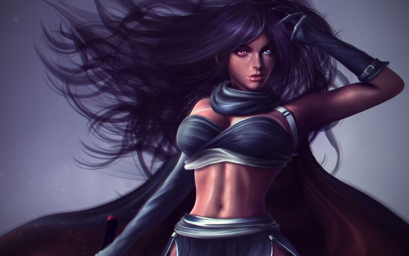 Female Character with Long Hair — Purple, Dramatic, Digital Art, Scarf