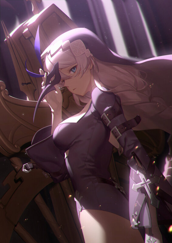 Female Character with Long Hair — Purple, Dramatic, Night, Anime, Sword