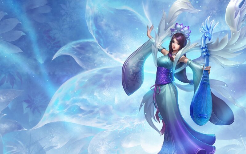 Female Character with Lute — Blue
