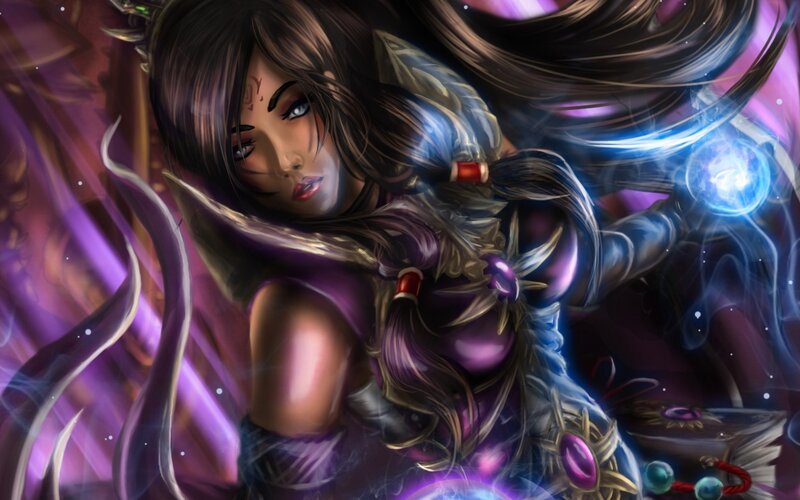 Female Character with Magic — Purple, Dramatic, Digital Art