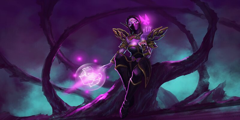Female Character with Magic — Purple, Dramatic, Night, Digital Art