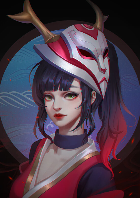 Female Character with Mask — Red