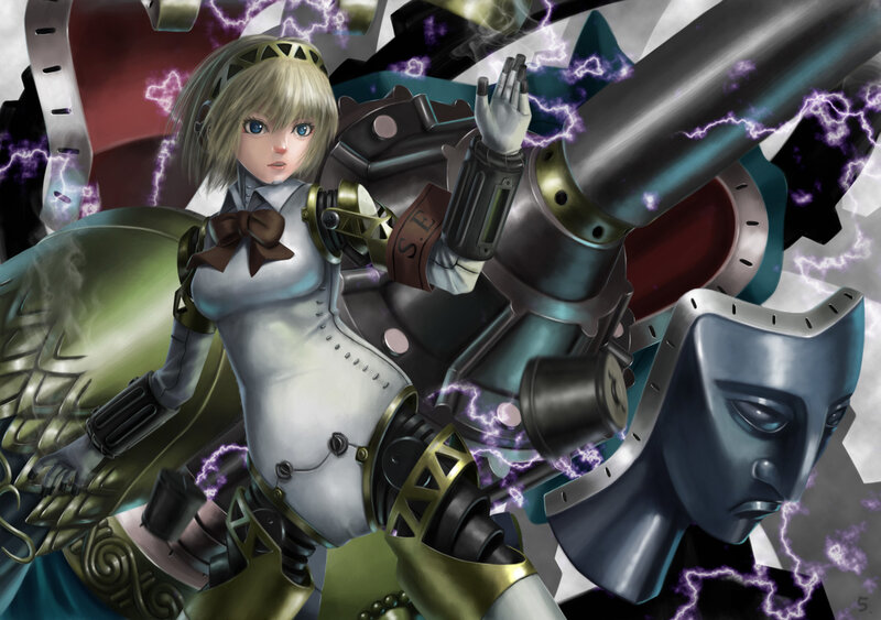 Female Character with Mechanical Arm — White