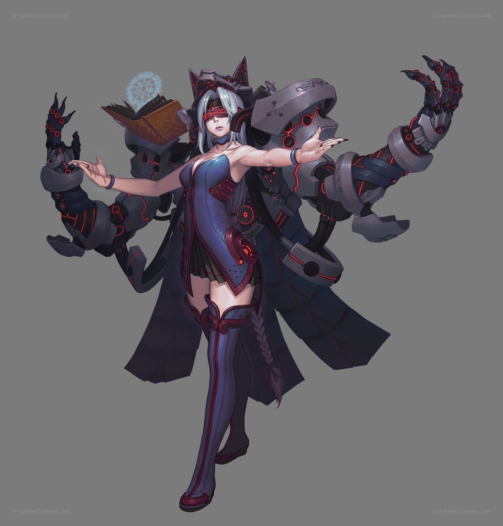 female character with mechanical arms