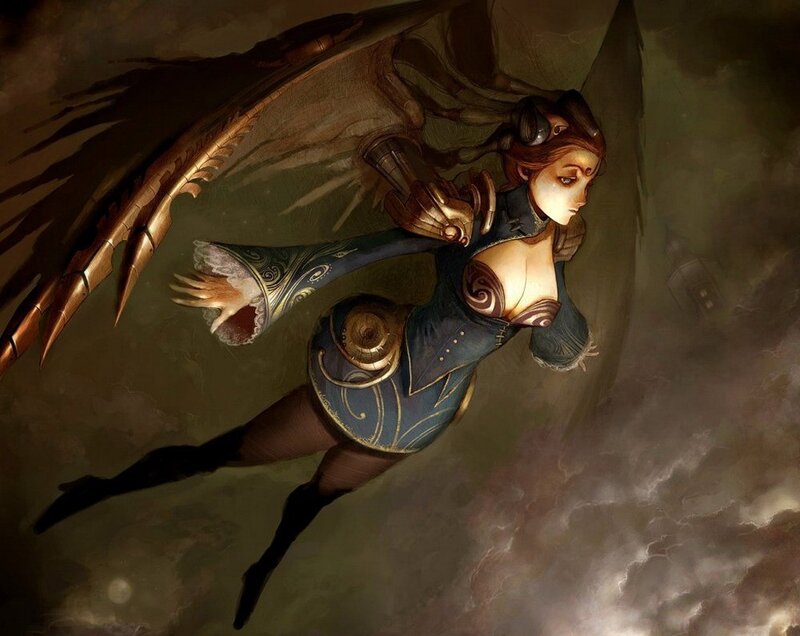 female character with mechanical wings