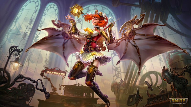 Female Character with Mechanical Wings — Red, Dramatic