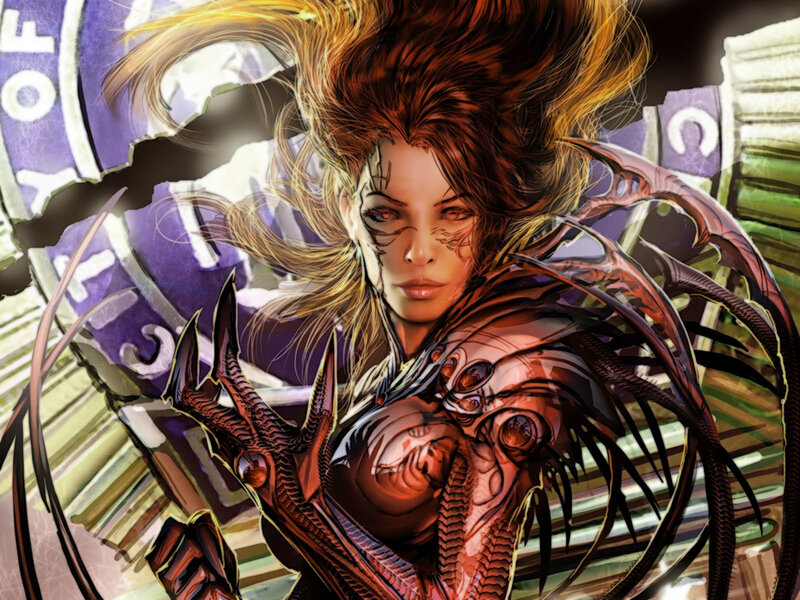 Female Character with Mechanical Wings — Red