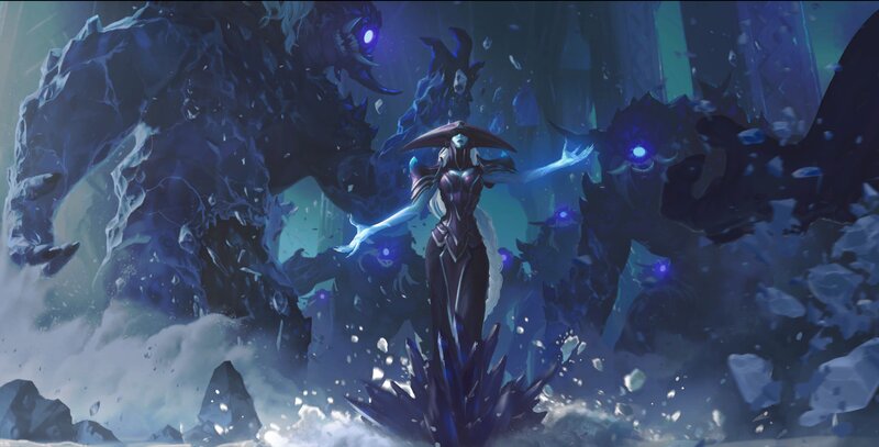 Female Character with Monsters — Blue