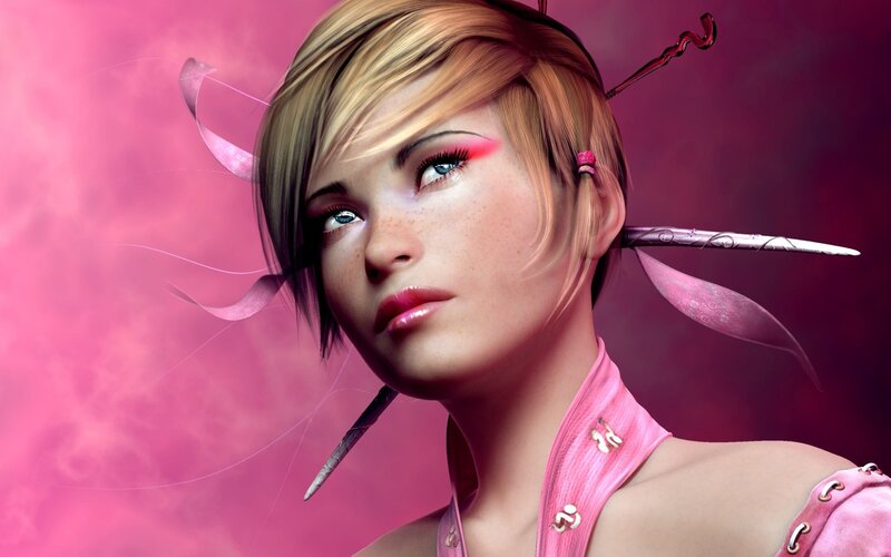 female character with pink hair