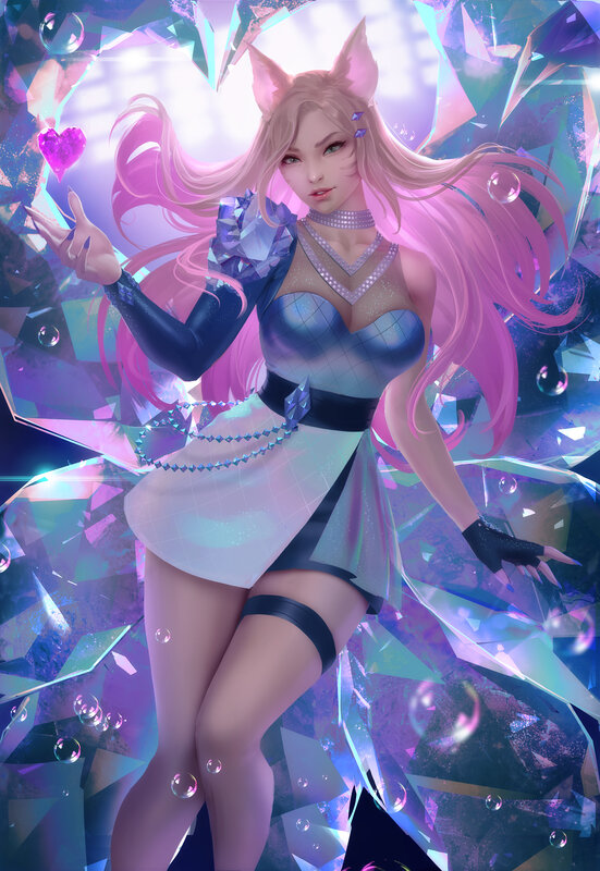 Female Character with Pink Hair — Dramatic, Digital Art, Cat Ears, Crystals