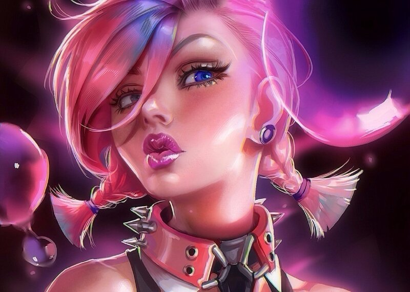 Female Character with Pink Hair — Dramatic, Night, Digital Art, Pigtails