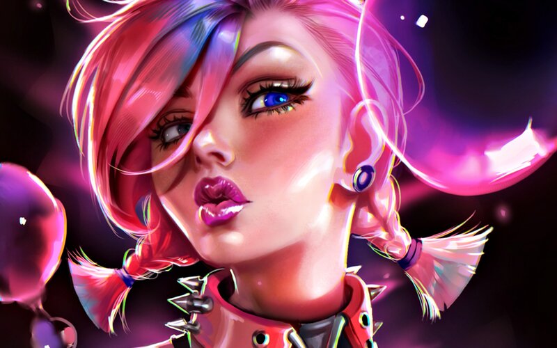 Female Character with Pink Hair — Dramatic, Night, Digital Art