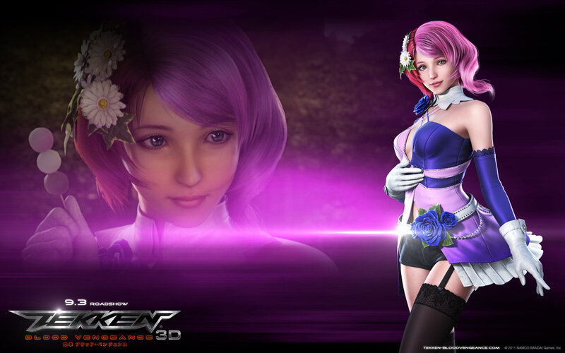 Female Character with Pink Hair — Purple, Dramatic, 3d Render, Flowers